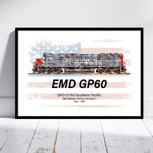 Poster Locomotiva a diesel EMD GP60 e bandeira americana