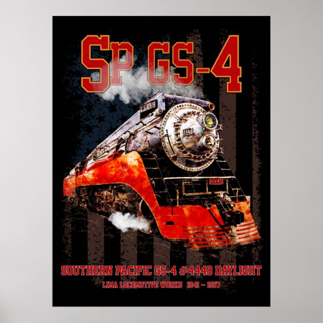Poster Locomotiva a vapor clássica Southern Pacific GS-4 (Frente)