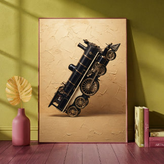 Poster Locomotiva a Vapor Vintage Fazendo um Wheelie Arte