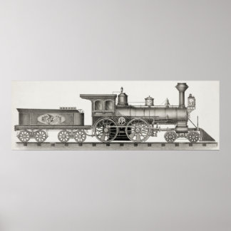 Poster Locomotiva clássica 4-4-0 americana