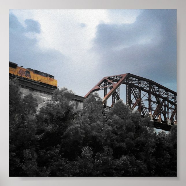 Poster locomotiva cruzando a ponte de Thebes (Frente)