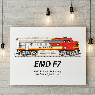 Poster Locomotiva diesel EMD F7 Santa Fe Warbonnet.
