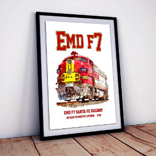 Poster Locomotiva diesel EMD F7 Santa Fe Warbonnet.