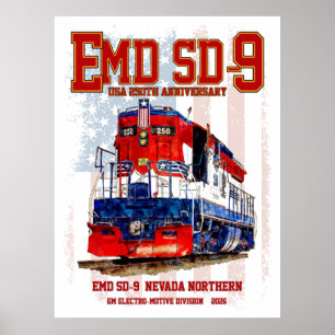 Poster Locomotiva EMD SD-9 com pintura comemorativa dos 2