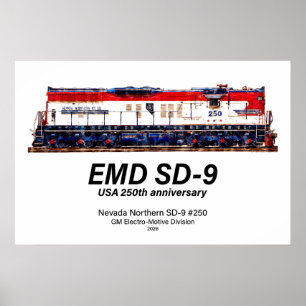 Poster Locomotiva EMD SD-9 USA Aniversário de 250 anos Pa