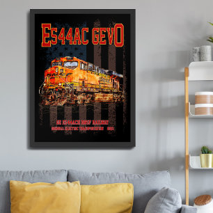 Poster Locomotiva GE ES44AC GEVO e bandeira americana