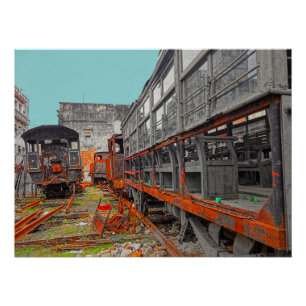 Pôster Locomotivas velhas e enferrujadas e carruagens