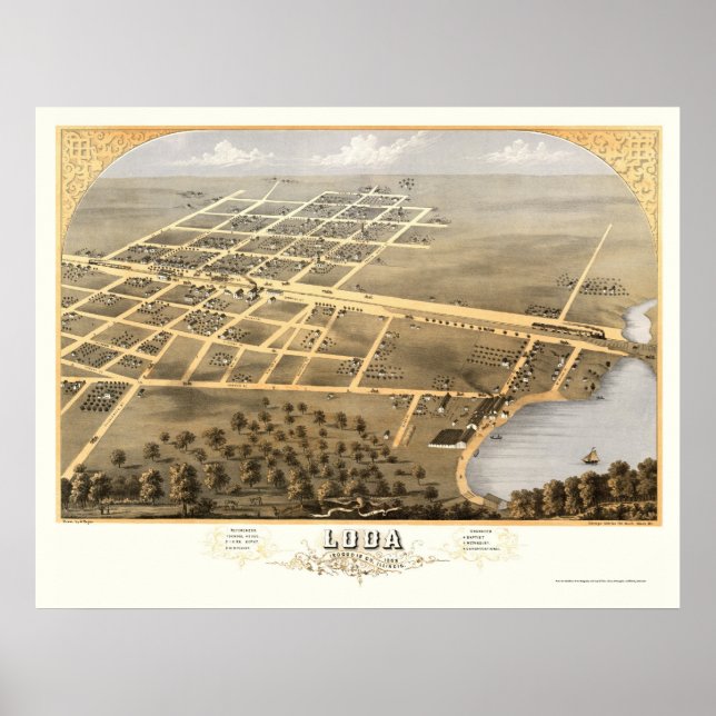 Poster Loda, Mapa Panorâmico da IL - 1869 (Frente)