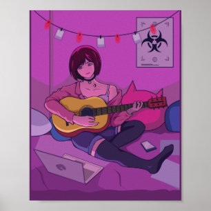 Poster Lofi Anime Art Tocando Violão