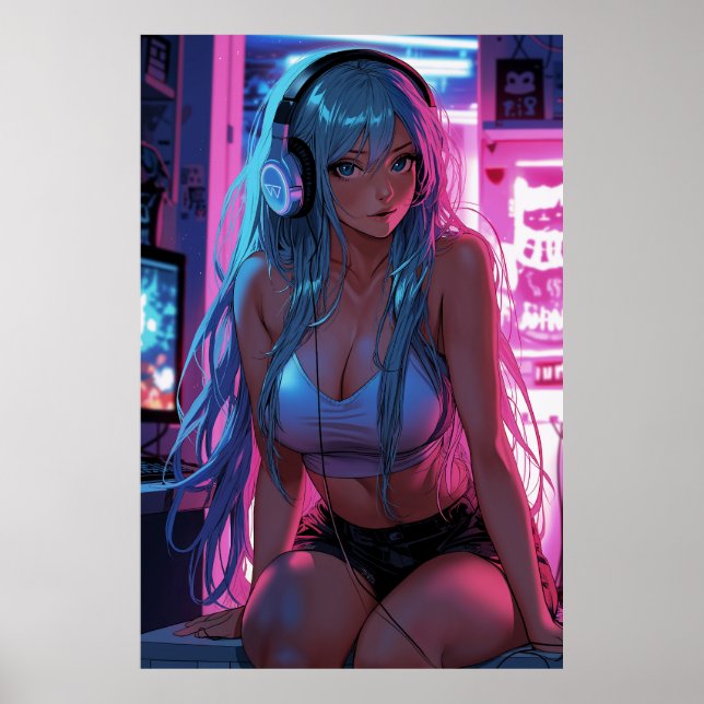 Poster Lofi Gamer Girl | Estética de animação de calha (Frente)