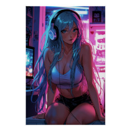 Pôster Lofi Gamer Girl | Estética de animação de calha