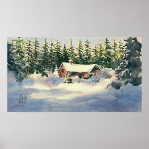 Poster LOG CABIN in SNOY by SHARON SHARPE (REGISTRAR CABI