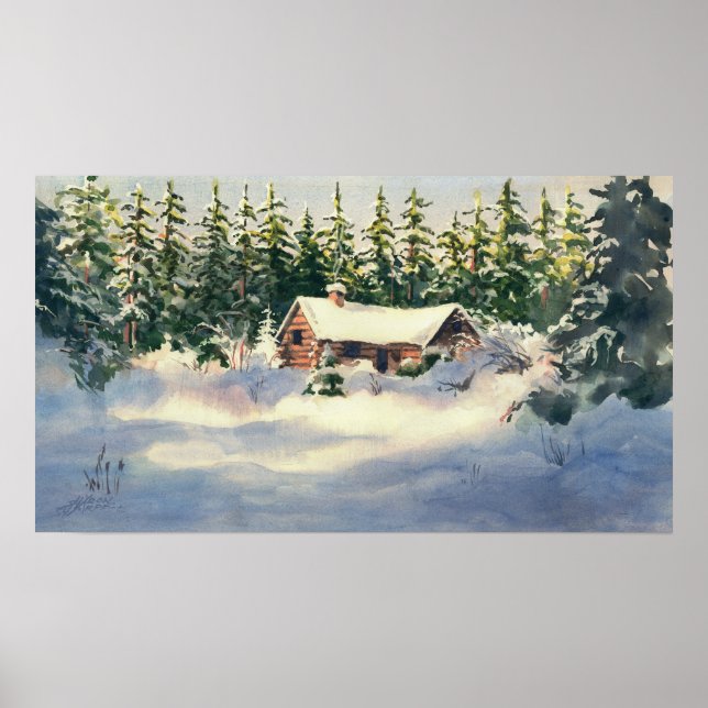 Poster LOG CABIN in SNOY by SHARON SHARPE (REGISTRAR CABI (Frente)
