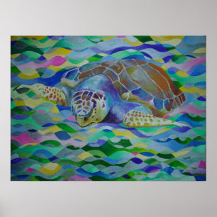 Poster Loggerhead Turtle Colorida Art