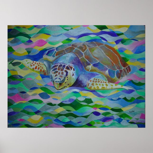 Poster Loggerhead Turtle Colorida Art (Frente)