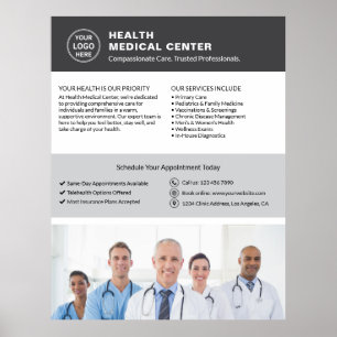 Poster Logo Foto QR Clínica de Saúde Médico Cinza