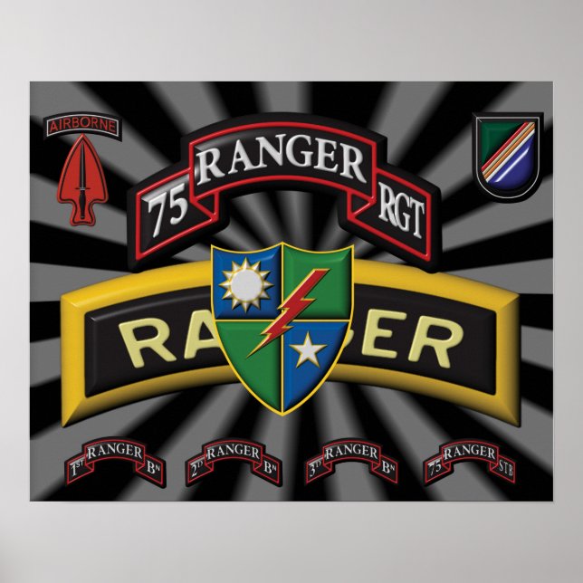 Poster Logotipo Avançado do 75º Ranger Regiment Projetado (Frente)