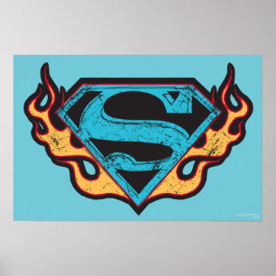 Pôster Logotipo Azul da Supergirl com Chamas