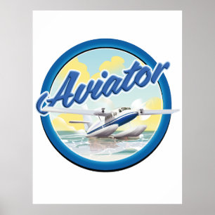 Poster Logotipo azul de avião anfíbio Aviator