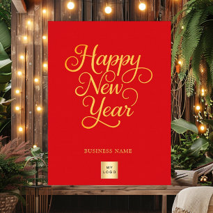 Poster Logotipo comercial ouro vermelho-feliz ano novo