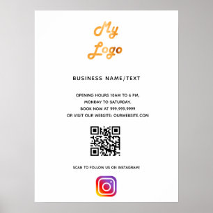 Poster logotipo da empresa código qr instagram branco
