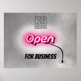 Poster Logotipo de adição moderna Abrir Sinal Rosa Neon