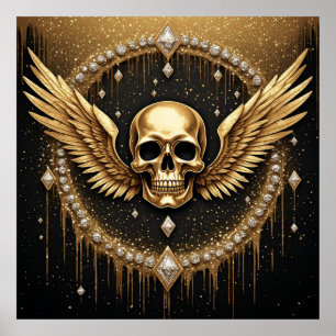 Poster 💎 Logotipo de Asas de Caveira Gótica para Present