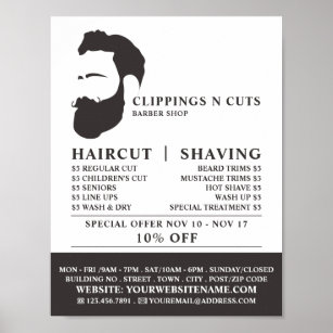 Poster Logotipo de barba, anúncio de barbeiros masculinos