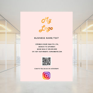 Poster Logotipo de empresa qr código instagram blush rosa