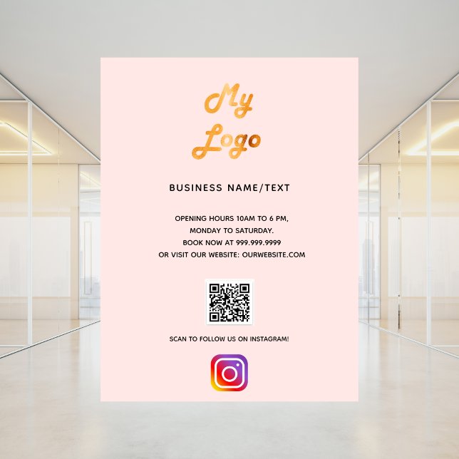 Poster Logotipo de empresa qr código instagram blush rosa (Criador carregado)