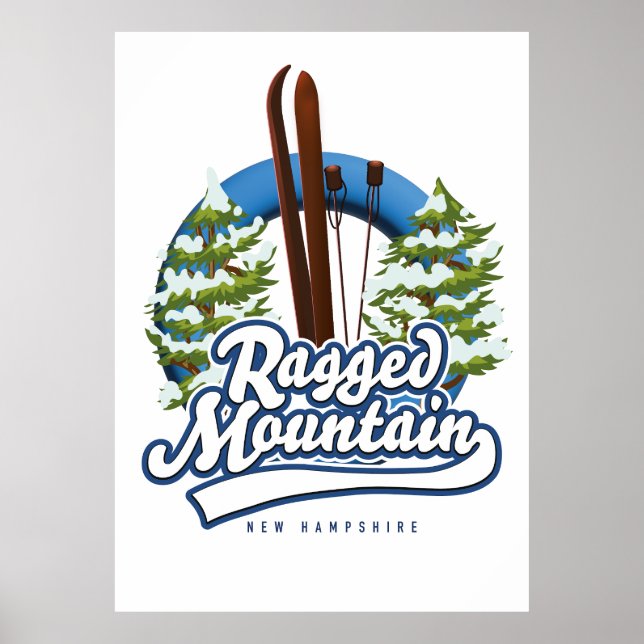 Poster Logotipo de esqui Ragged Mountain New Hampshire (Frente)