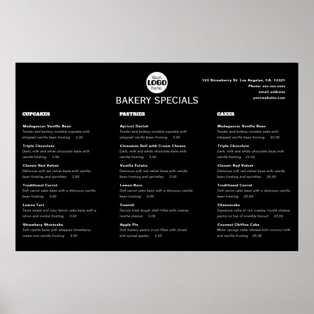 Poster Logotipo de Menu de Restaurante Profissional Preto (Frente)