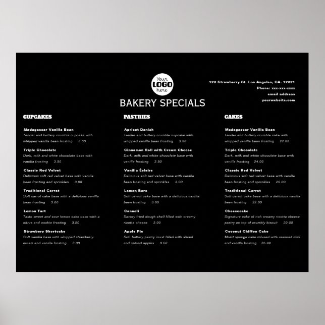 Poster Logotipo de Menu de Restaurante Profissional Preto (Frente)