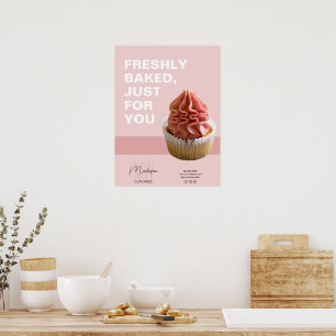 Poster Logotipo de Monograma de Padaria Cupcake Foto Rosa