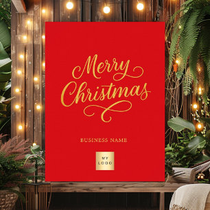 Poster Logotipo de negócio de ouro vermelho Feliz Natal