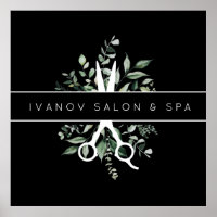 Logotipo de Tesoura do Salão de Folhagem Moderna