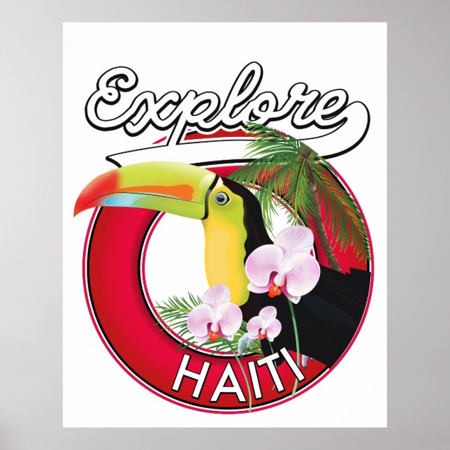 Poster logotipo de viagem Explore Haiti. (Frente)