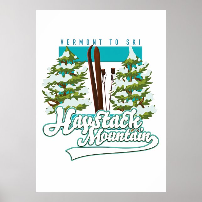 Poster Logotipo do Haystack Mountain Vermont EUA Esqui (Frente)