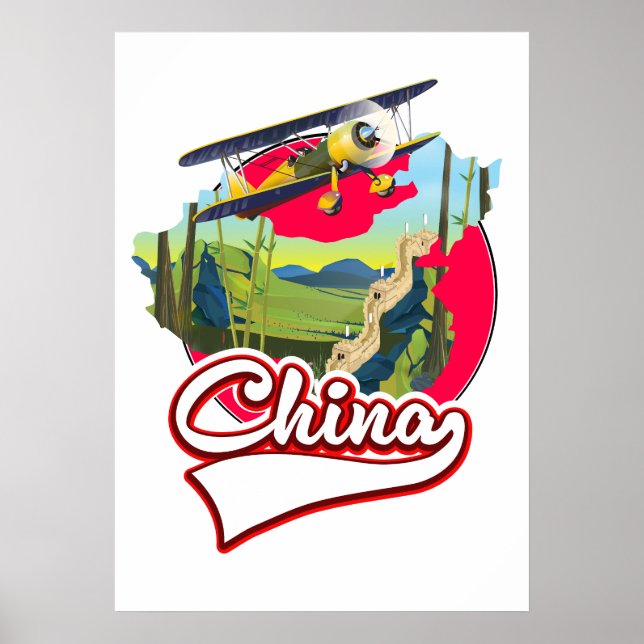 Poster Logotipo do mapa de Viagem da China (Frente)