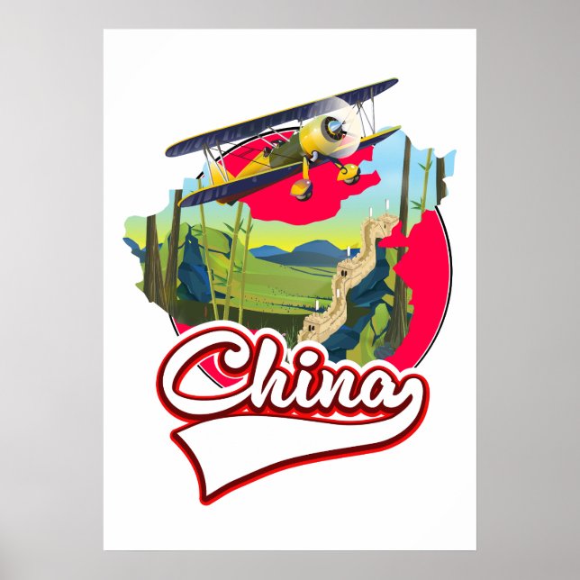 Poster Logotipo do mapa de Viagem da China (Frente)