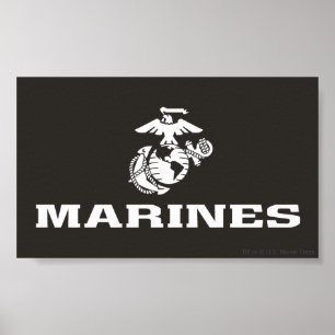 Pôster Logotipo do USMC empilhado - branco