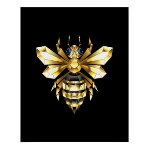 Pôster Logotipo Faux Gold Foil Polygonal da Abelha em Pre
