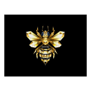 Pôster Logotipo Faux Gold Foil Polygonal da Abelha em Pre