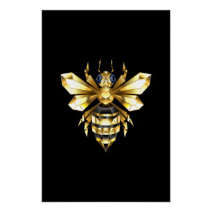 Pôster Logotipo Faux Gold Foil Polygonal da Abelha em Pre