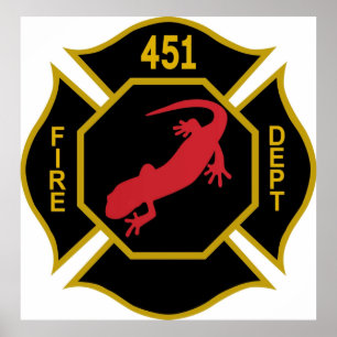 Poster Logotipo Firemen Fahrenheit 451 Preto Dourado e Re
