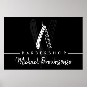 Poster Logotipo Mínimo Preto e Branco Marcas Barbeador Ba