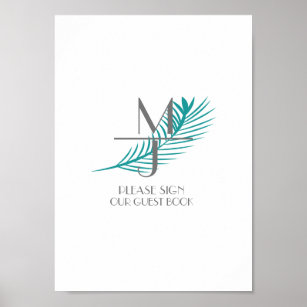 Poster Logótipo Palm Leaf Sinal de Convidado de Casamento