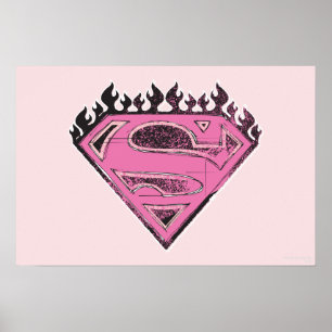 Poster Logotipo rosa super-menina com chamas