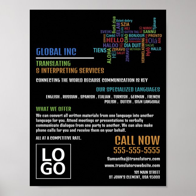 Poster Logotipo, tradutor e intérprete (Frente)