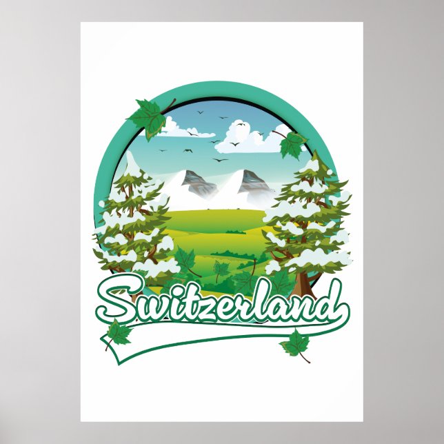 Poster logotipo viagem retrô da suiça (Frente)